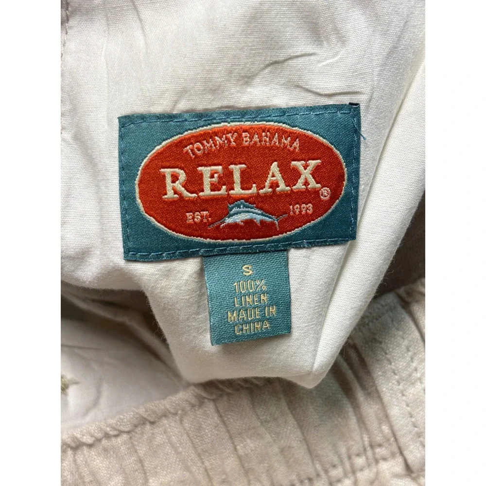 Tommy Bahama Relax Mens S W28 L28 100% Linen Cargo Pants Beige Drawstring